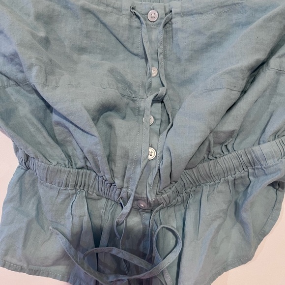 Y2K 7 For all Mankind Light Blue Button Up Off Shoulder Milkmaid Coquette Top XS - Picture 5 of 10